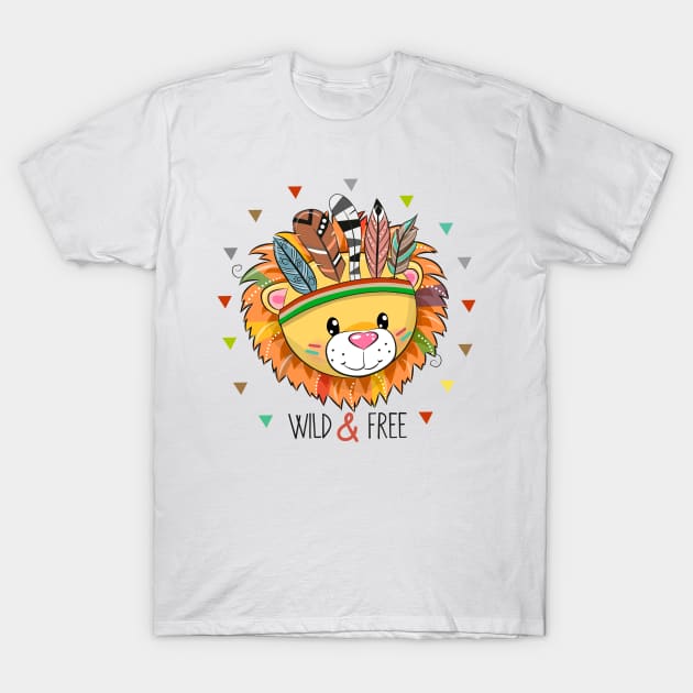 Cute lion with feathers and Indian coloring T-Shirt by Reginast777